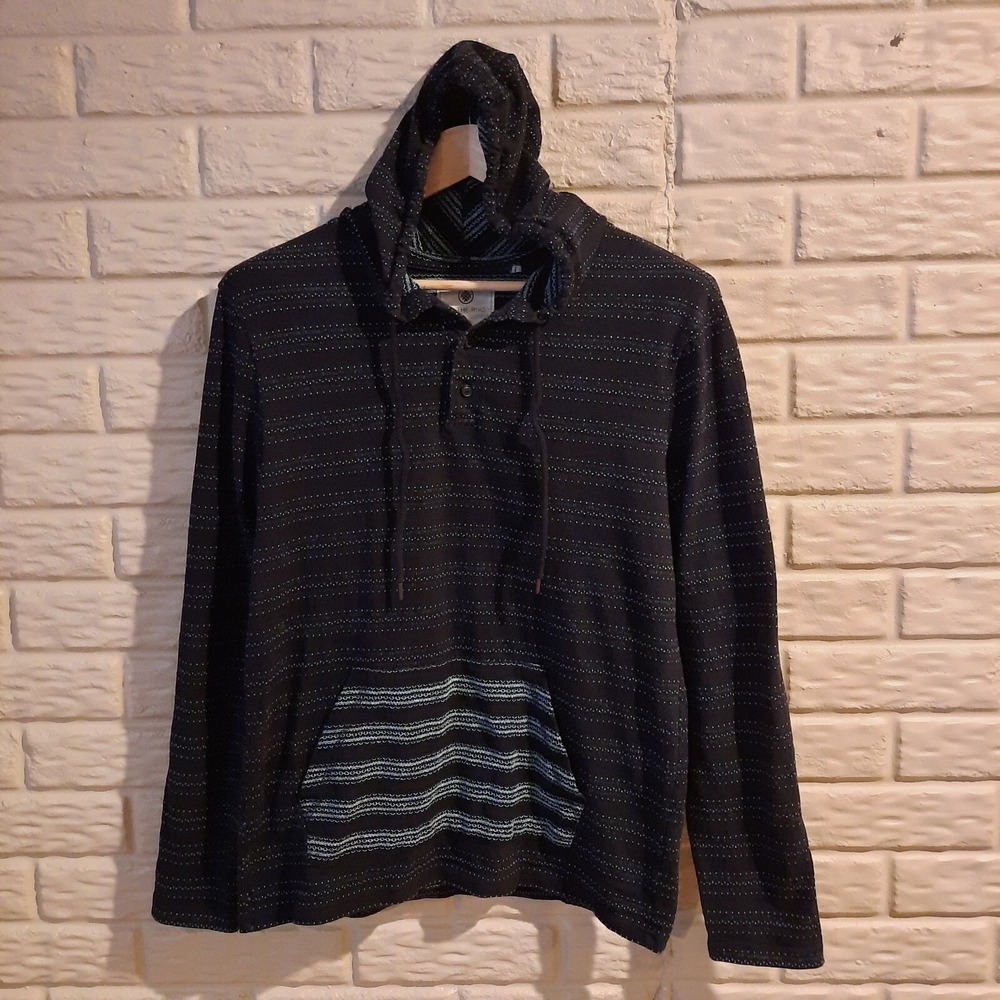 On The Byas Henley Hoodie Mens Medium Black Southwestern Pullover Dotted Stripe‎